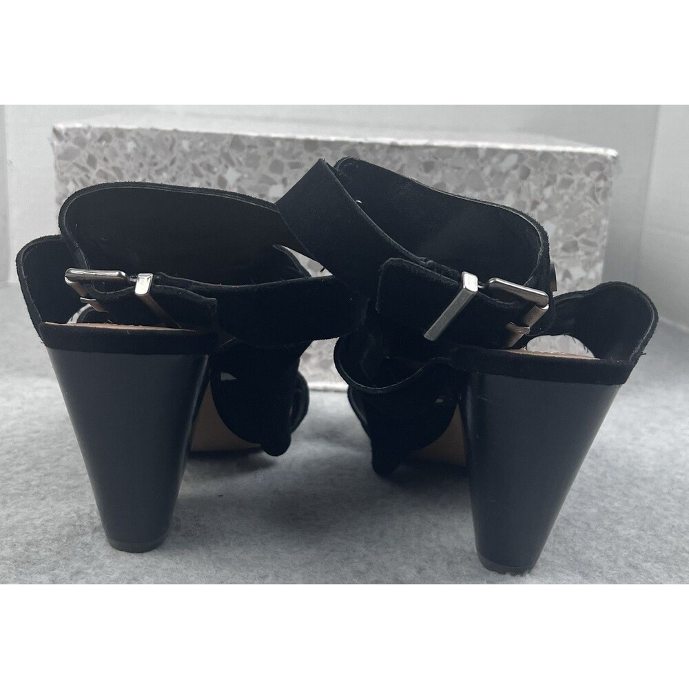 Audrey Brooke Katy Womens 8.5 Black Suede Cutout Strappy Block Heel Sandals - Picture 6 of 12